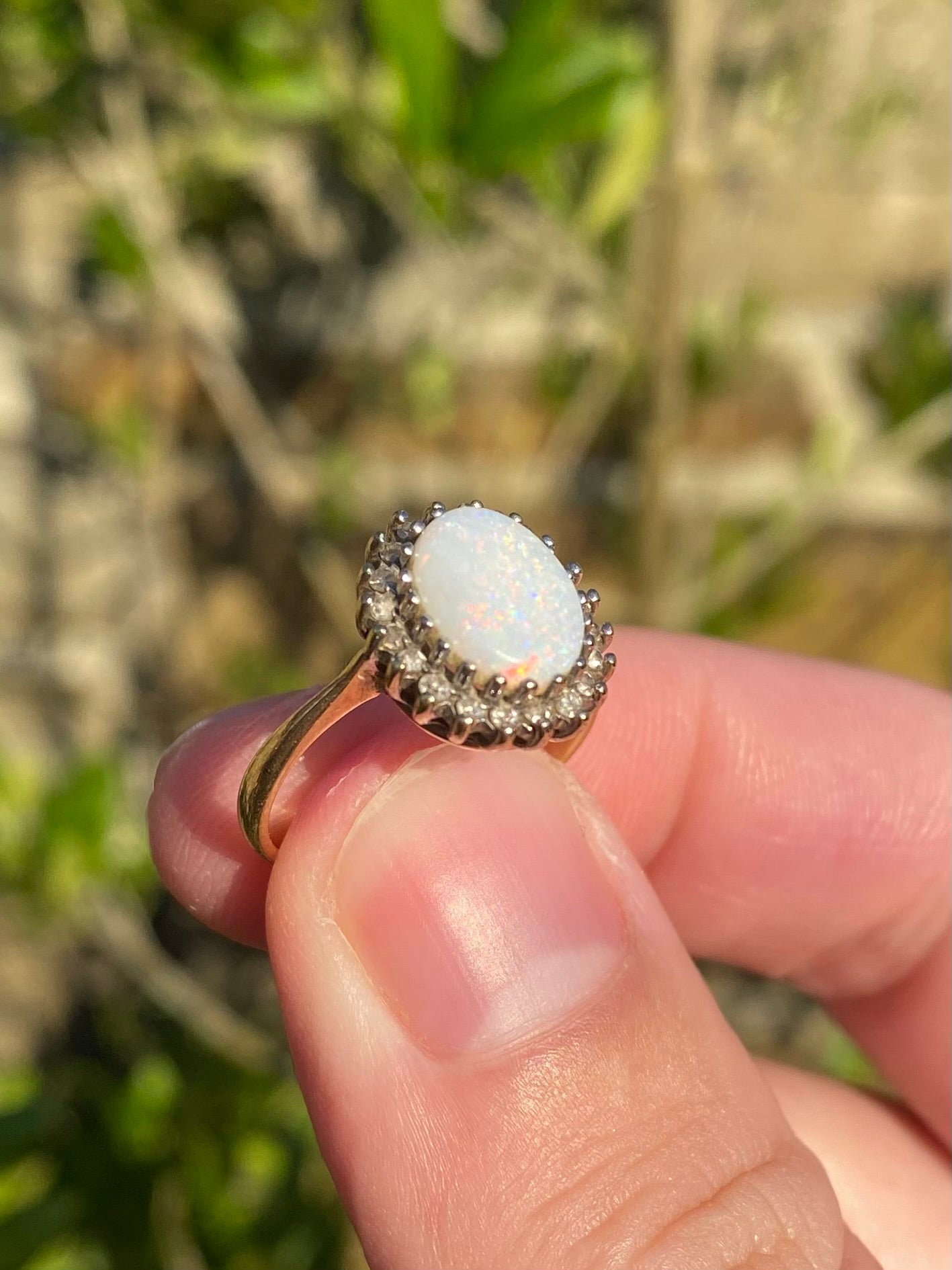 Opal & Diamond Halo Ring