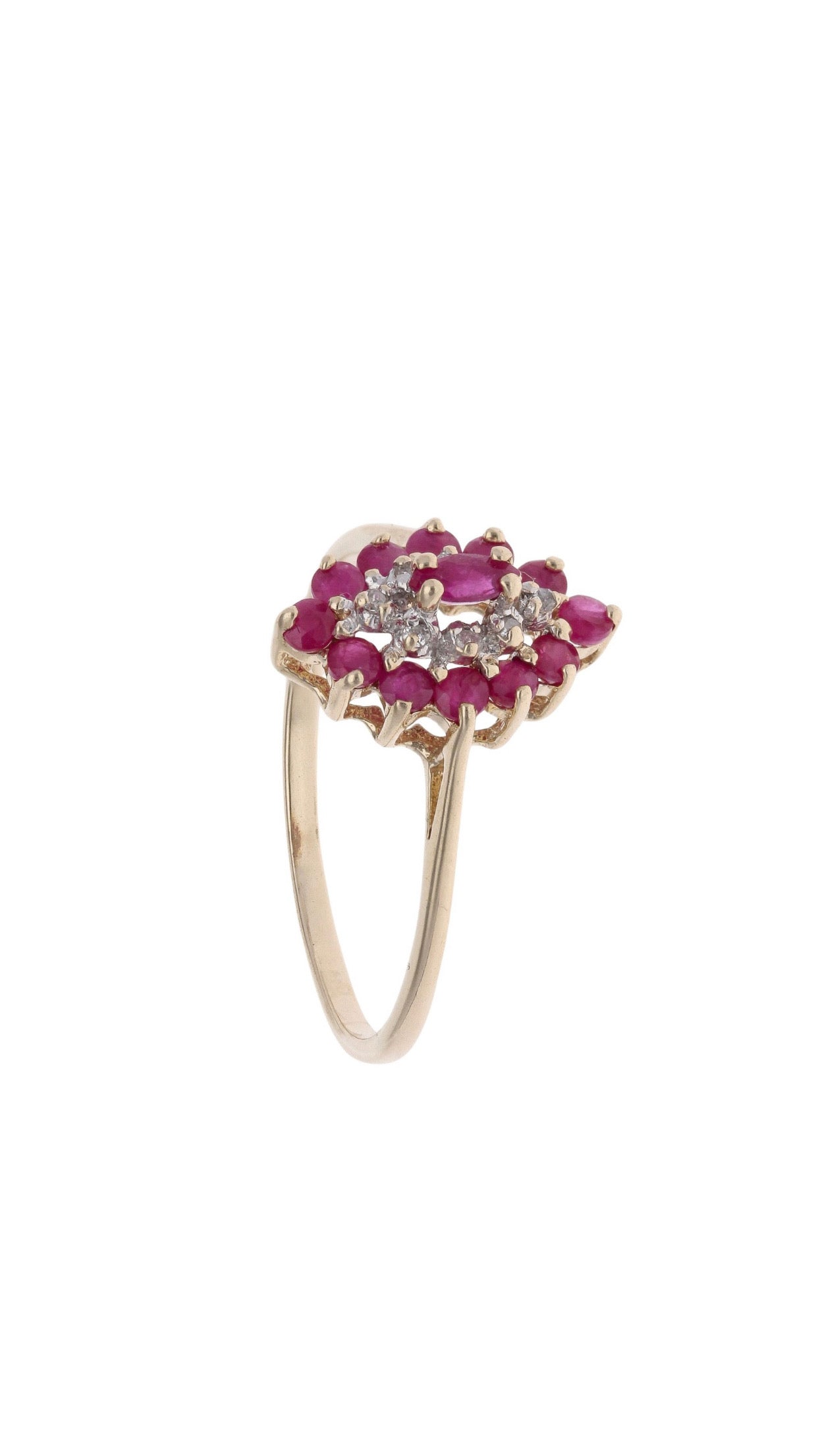 9ct Yellow Gold Ruby and Diamond Cluster Ring