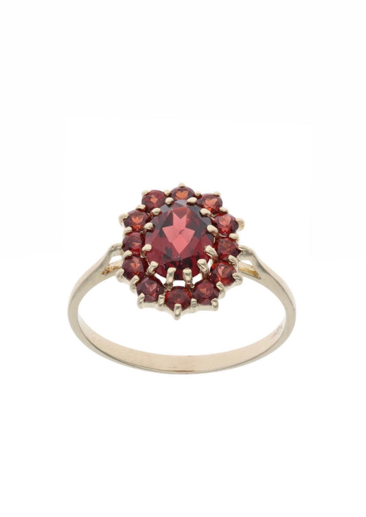 9ct Yellow Gold Garnet Cluster Ring