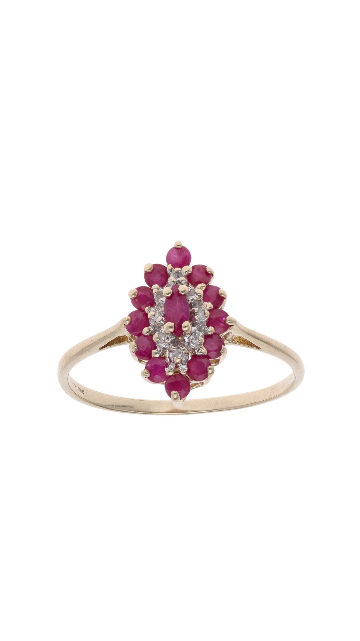 9ct Yellow Gold Ruby and Diamond Cluster Ring