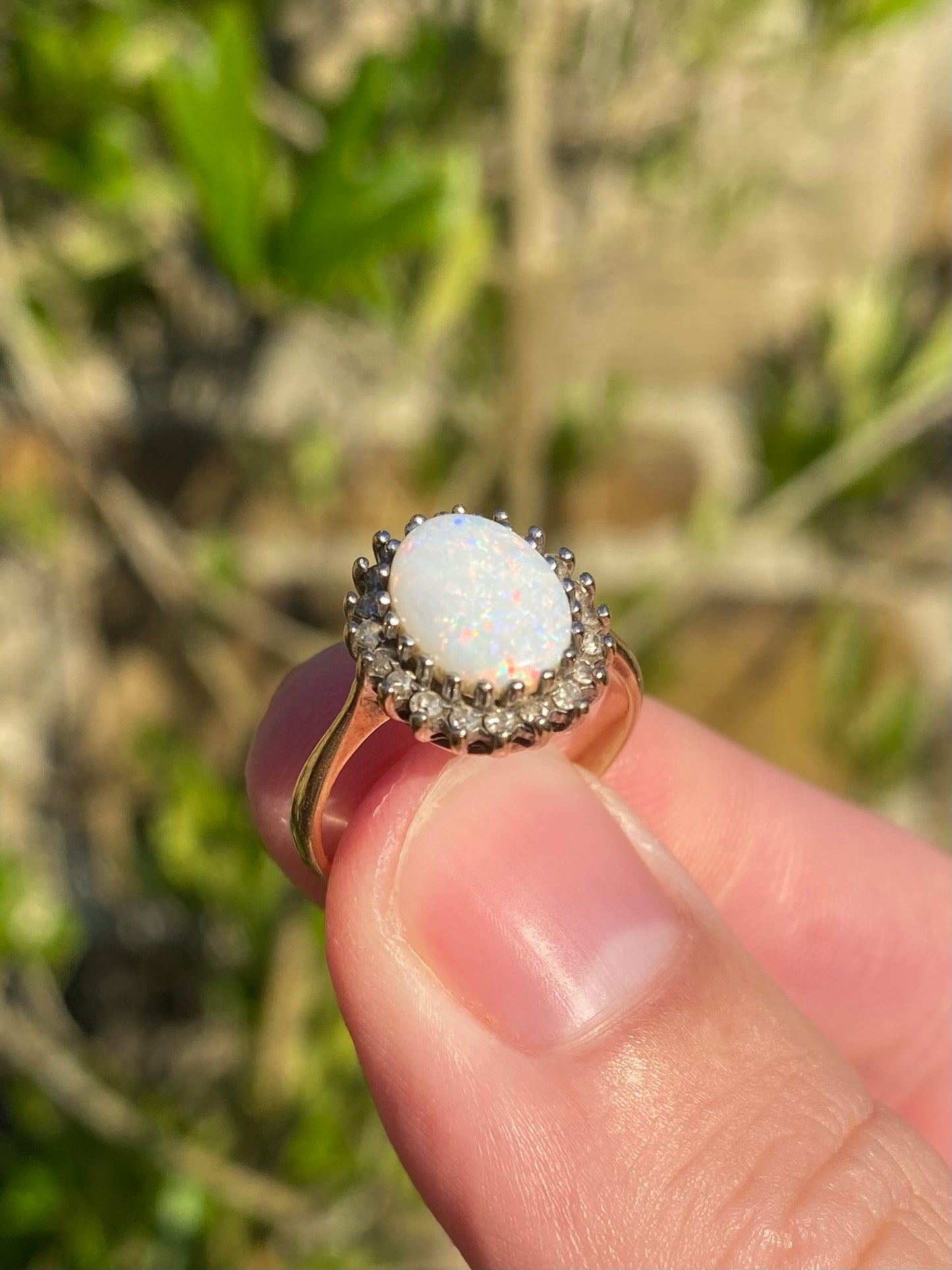 Opal & Diamond Halo Ring