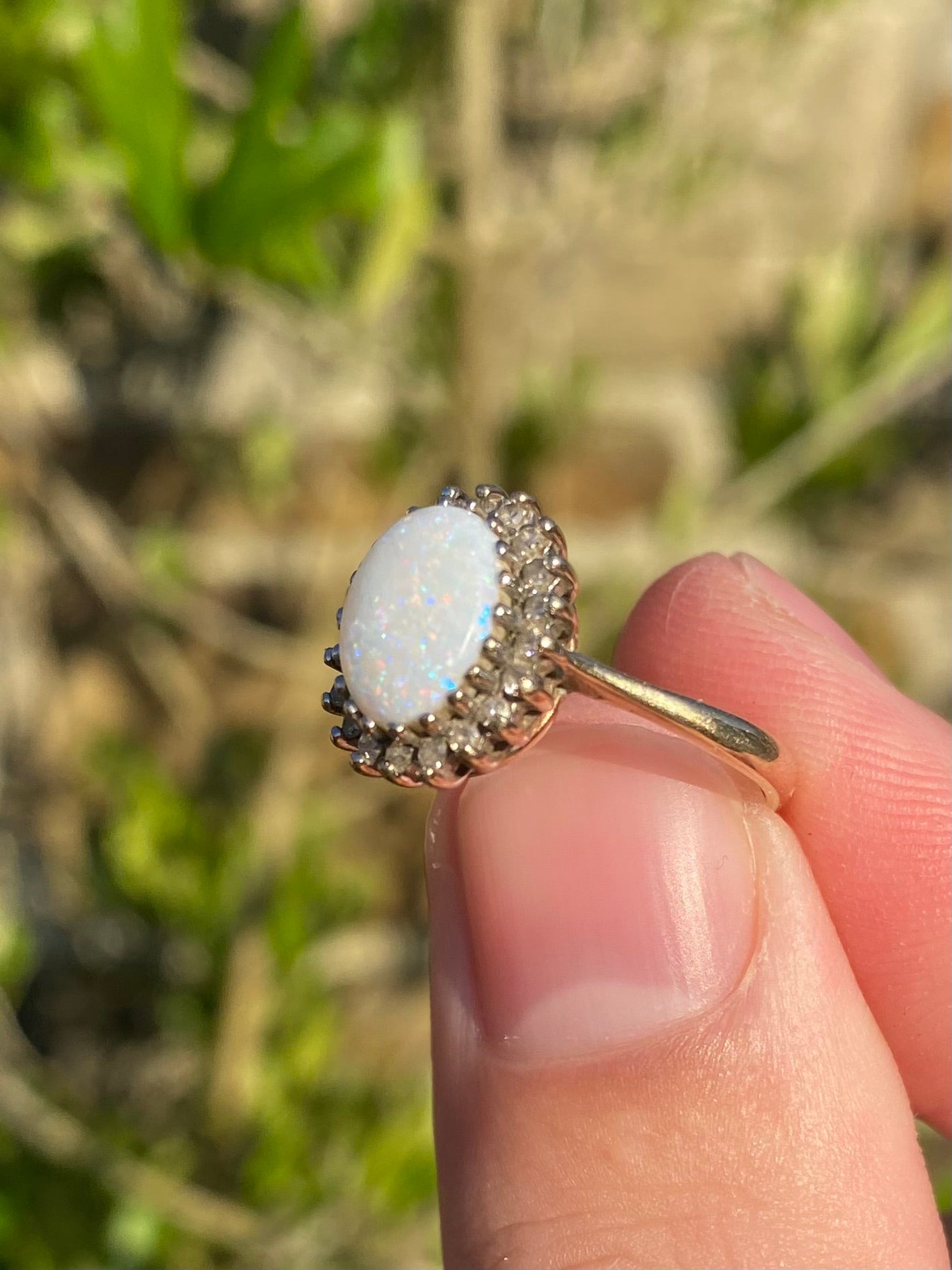 Opal & Diamond Halo Ring