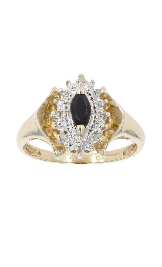 9ct Yellow Gold Sapphire & Diamond Cluster Ring