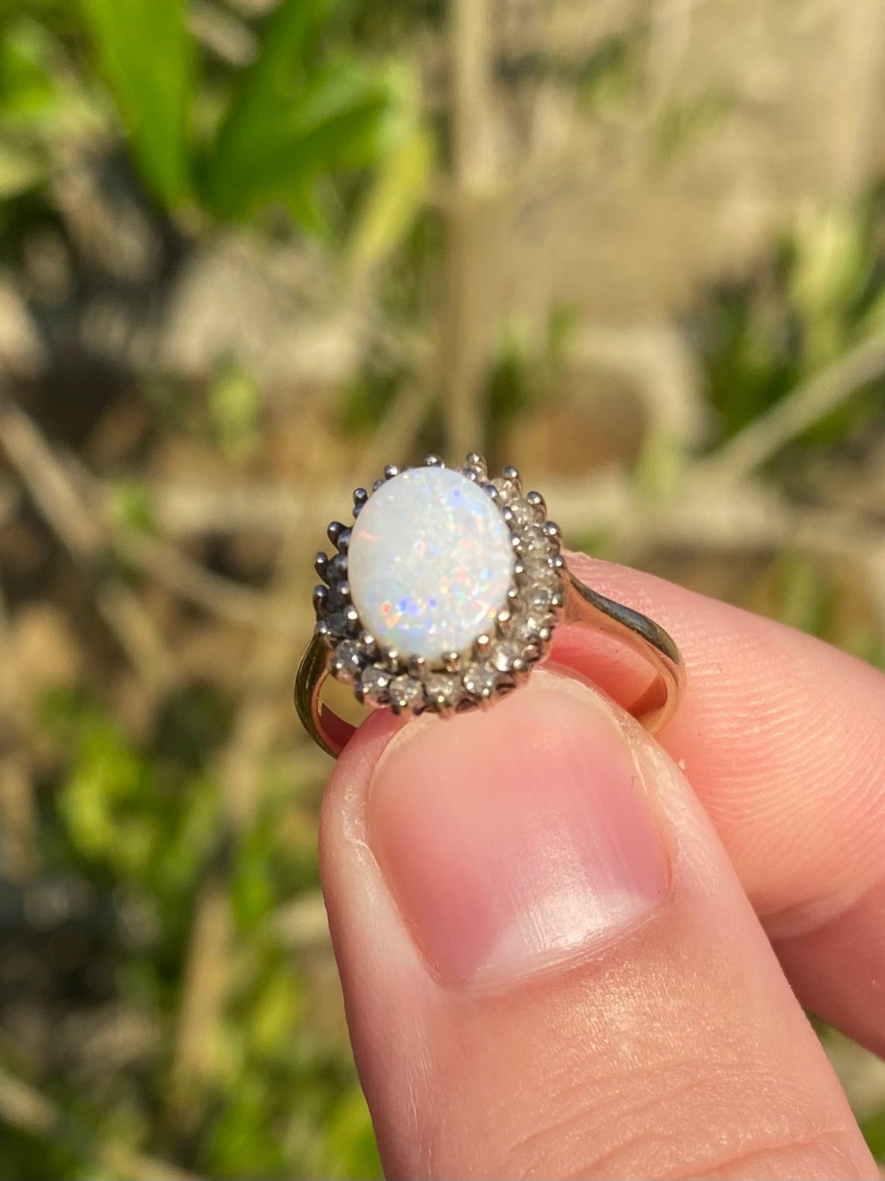 Opal & Diamond Halo Ring