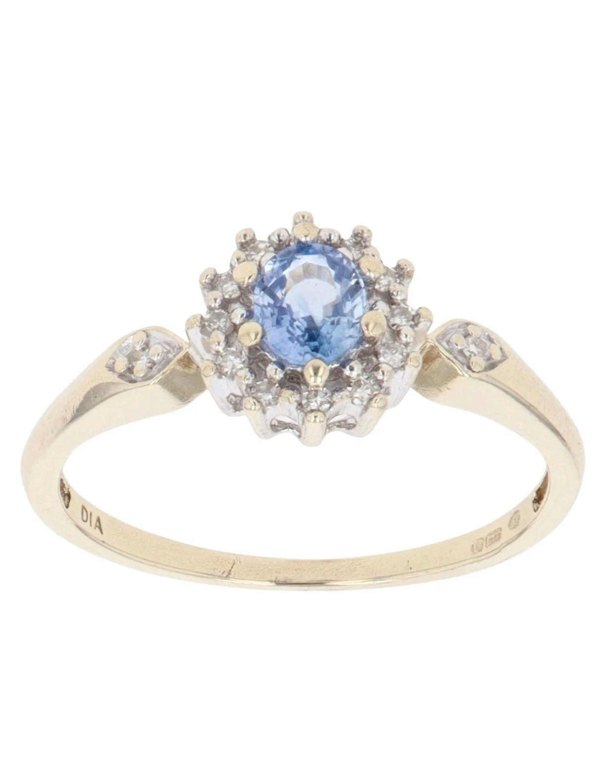 Yellow Gold Tanzanite and Diamond Ring - Size: P