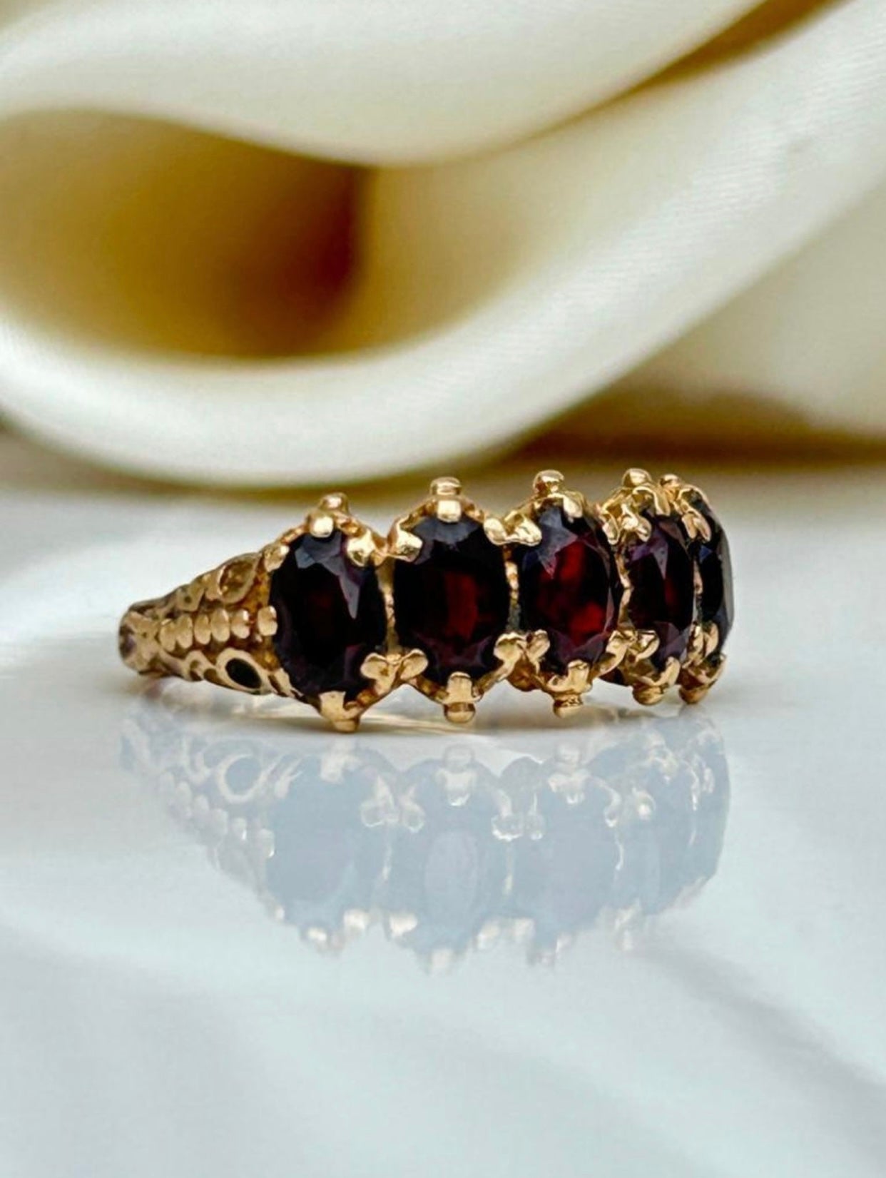 Chunky Gold 5 Stone Garnet Ring