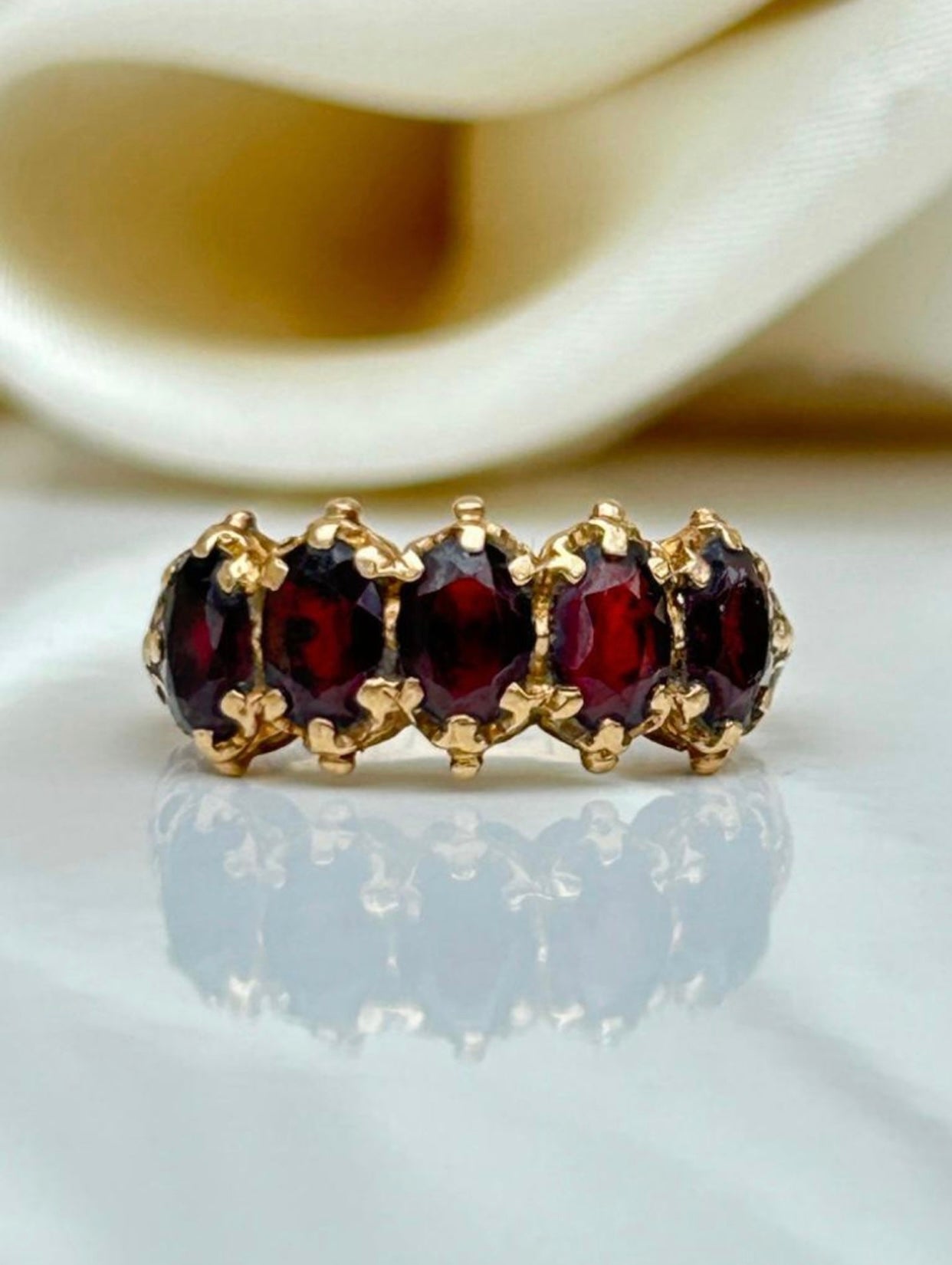 Chunky Gold 5 Stone Garnet Ring