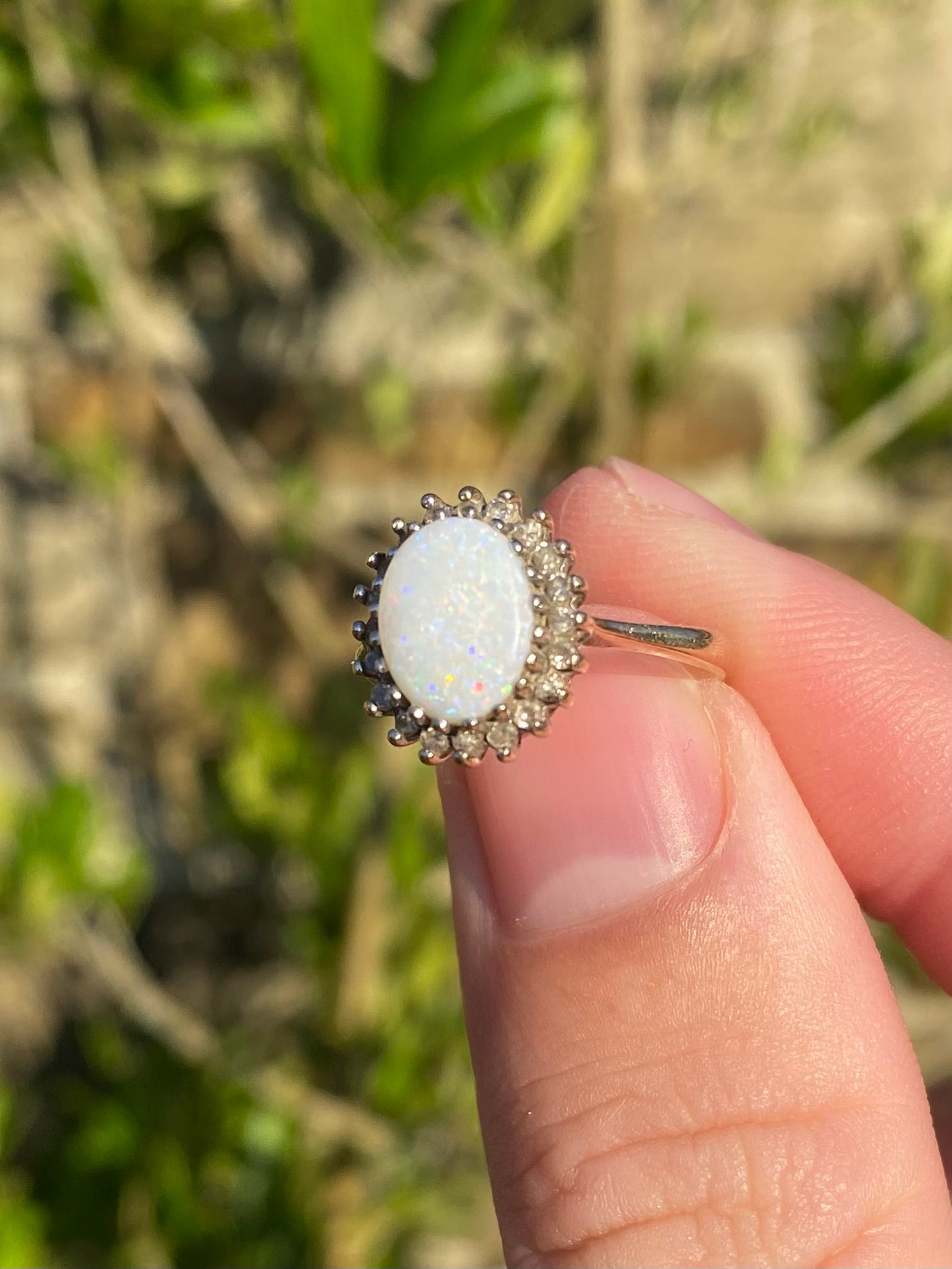 Opal & Diamond Halo Ring