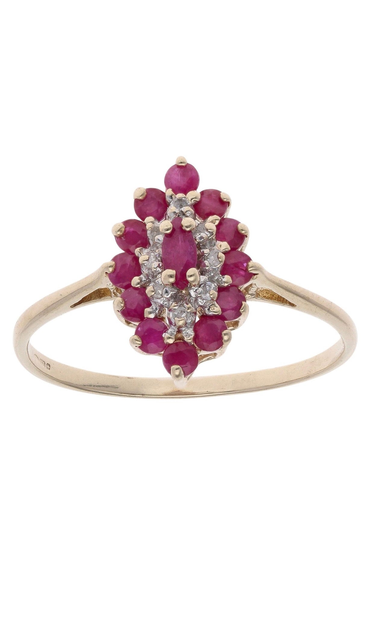 9ct Yellow Gold Ruby and Diamond Cluster Ring