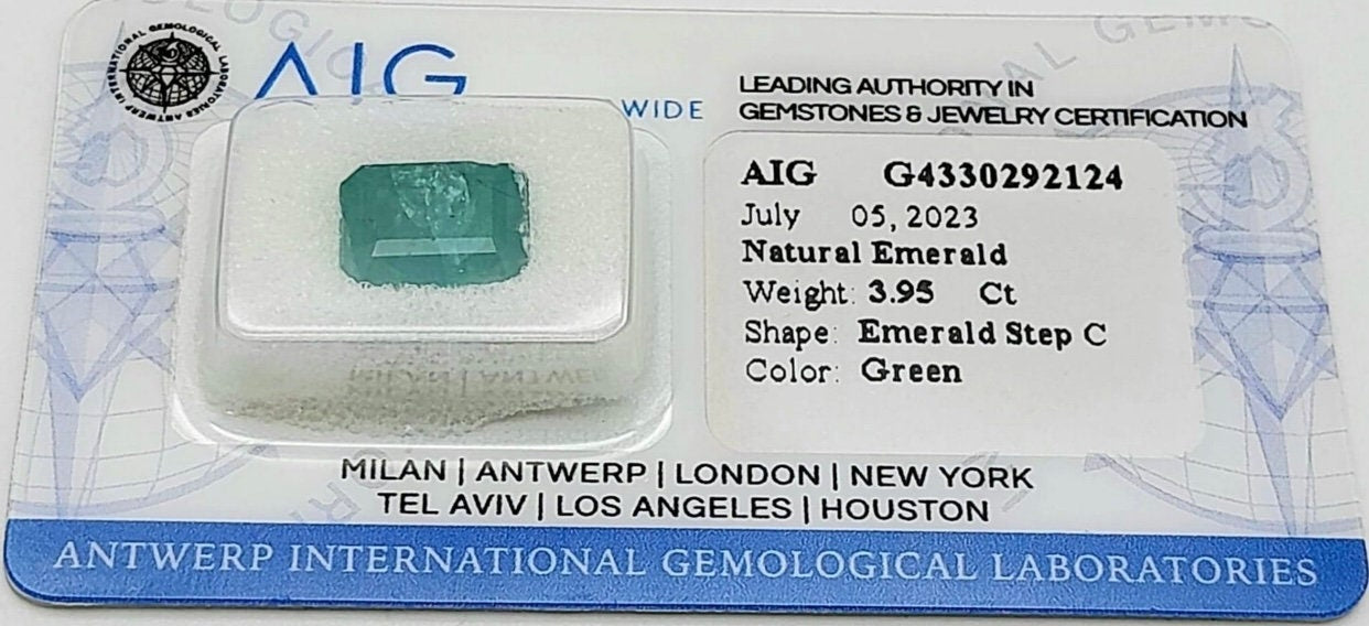 3.95 ct Zambian Natural Emerald AIG sealed cert