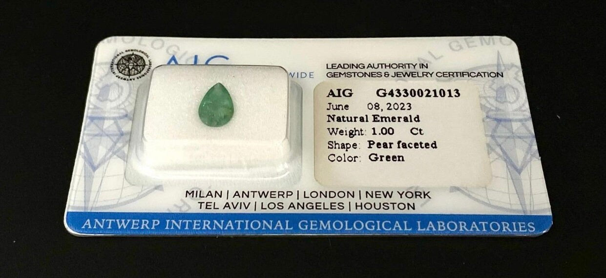 1ct Zambian Natural Emerald Pear Shaped AIG cert