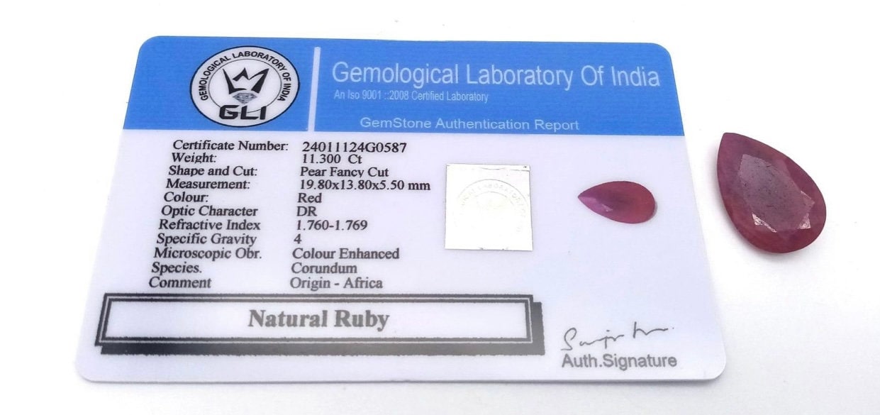 11.30 ct African Natural Ruby GLI cert