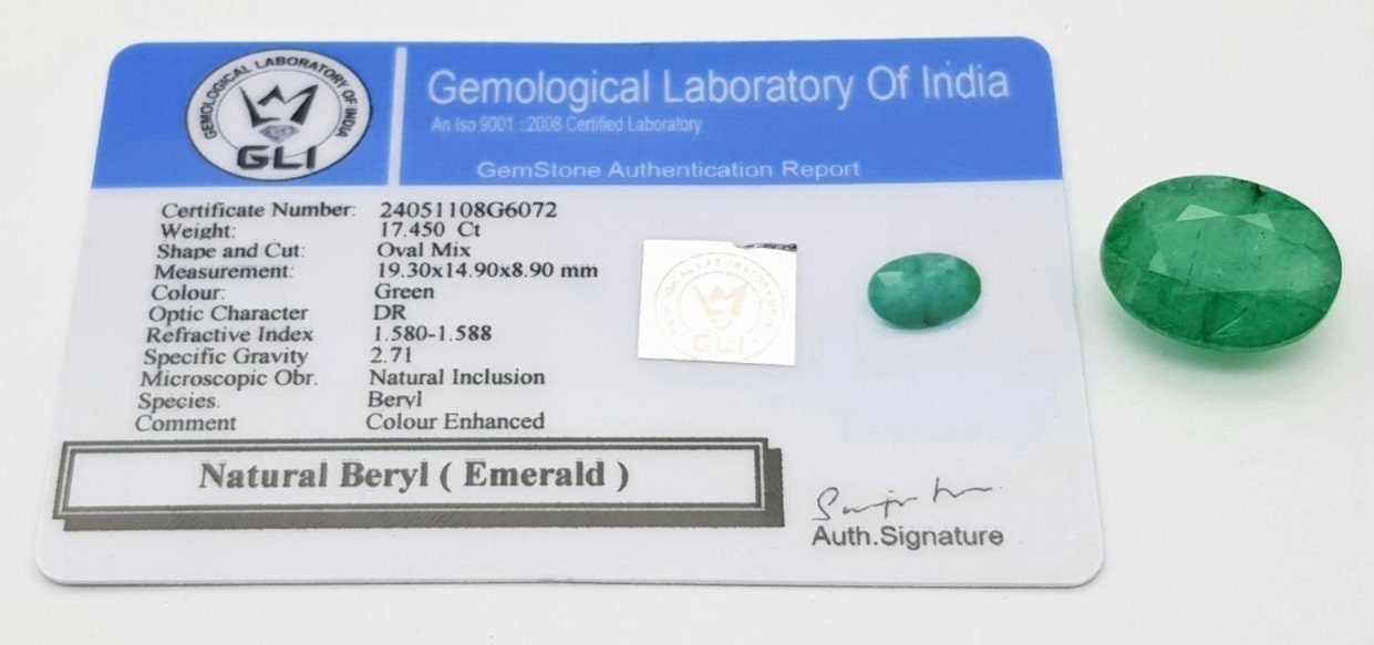 17.45 ct Natural Emerald Oval Cut GLI cert