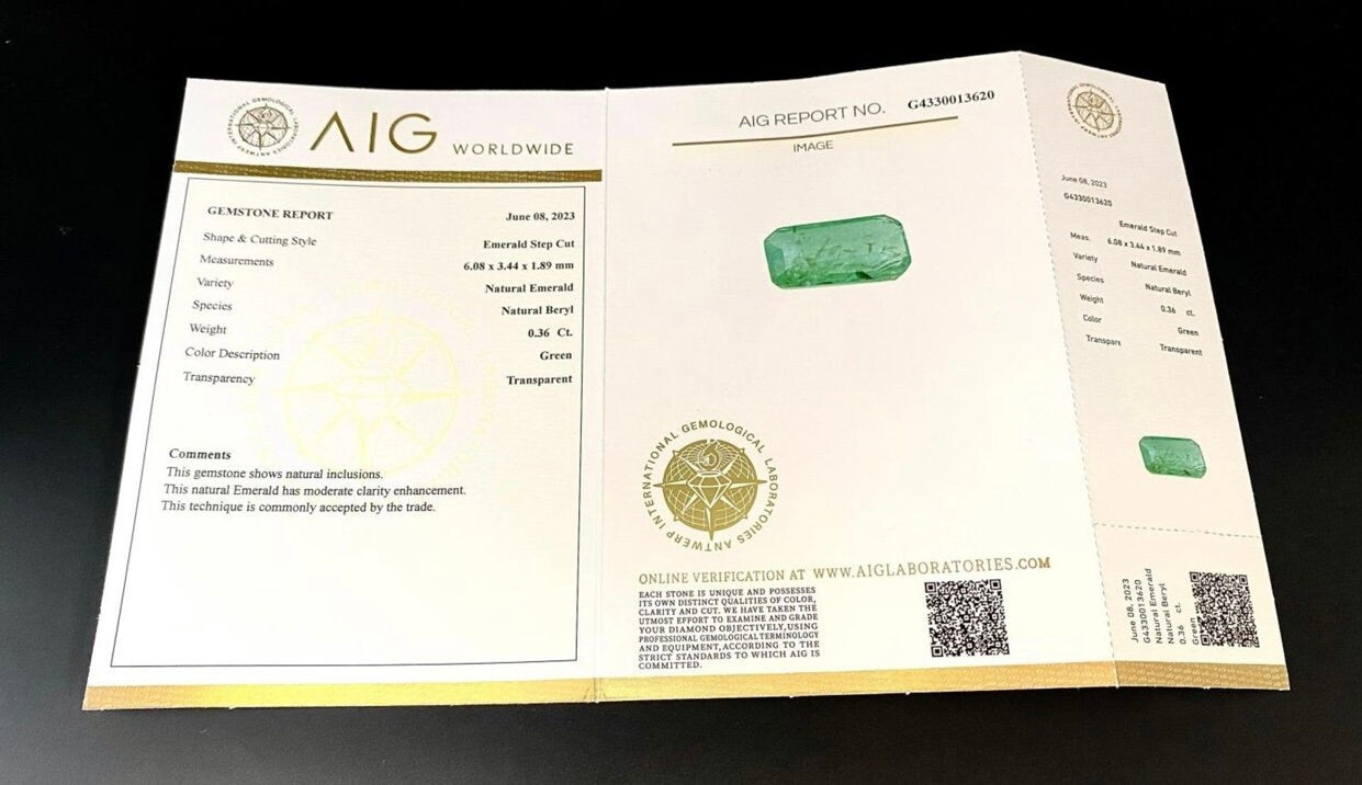 0.36 ct Natural Zambian Emerald AIG milan Cert