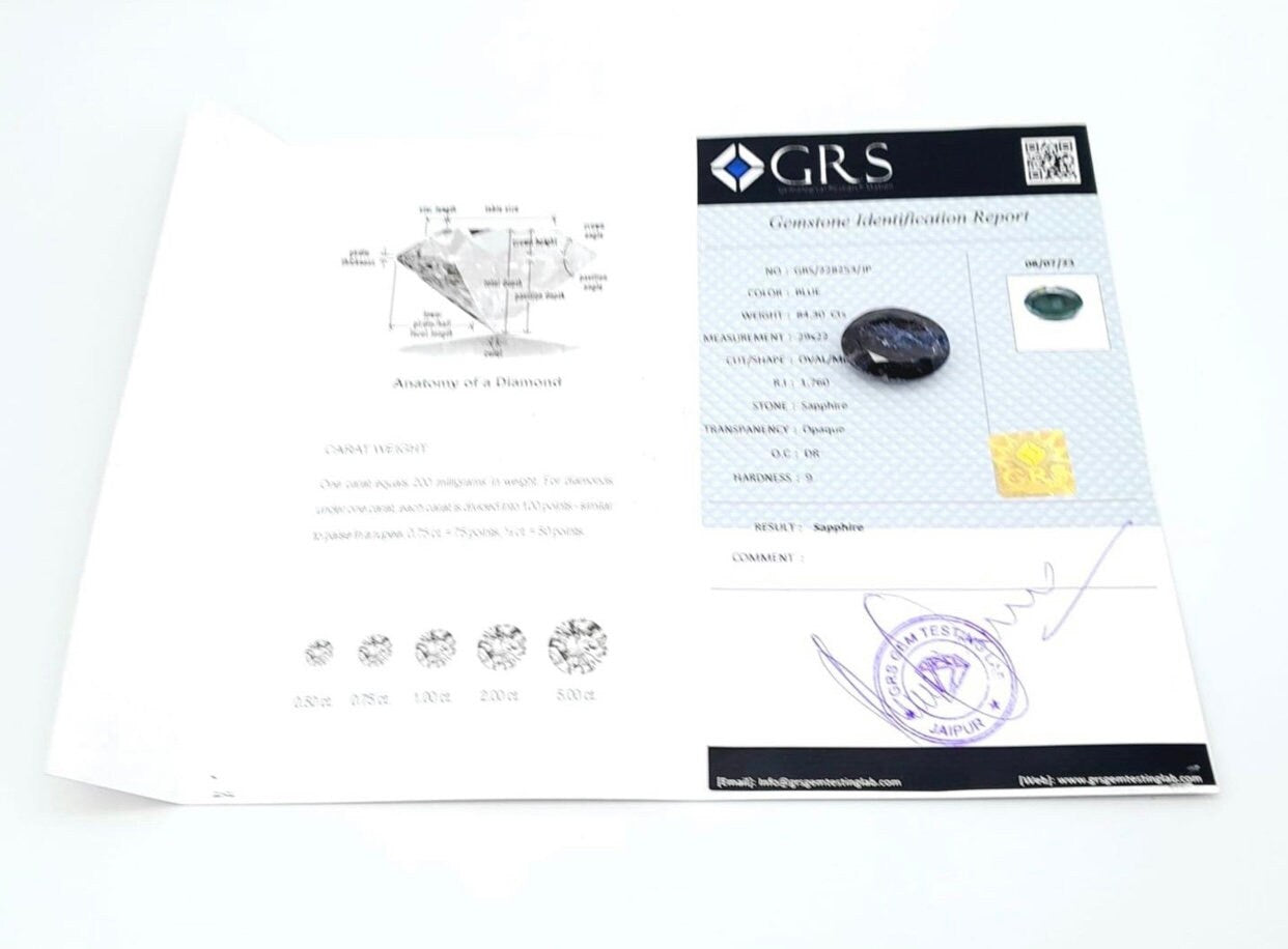 84.30 ct Natural Blue Sapphire Oval Shape GRS cert