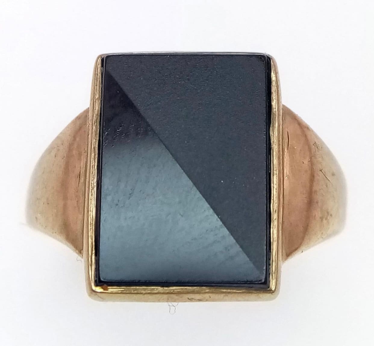 Vintage Gold Signet Ring with Black onyx centre stone Matte & Shine, size: O, 3G 9ct