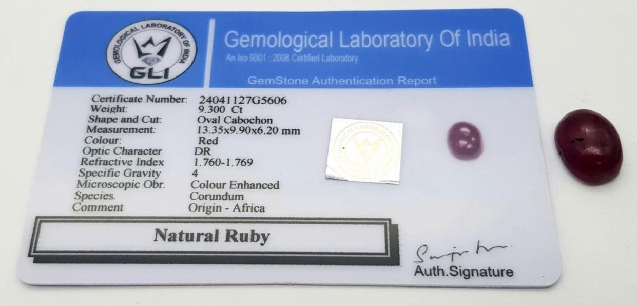 9.3ct Cabochon African Natural Ruby GLI cert