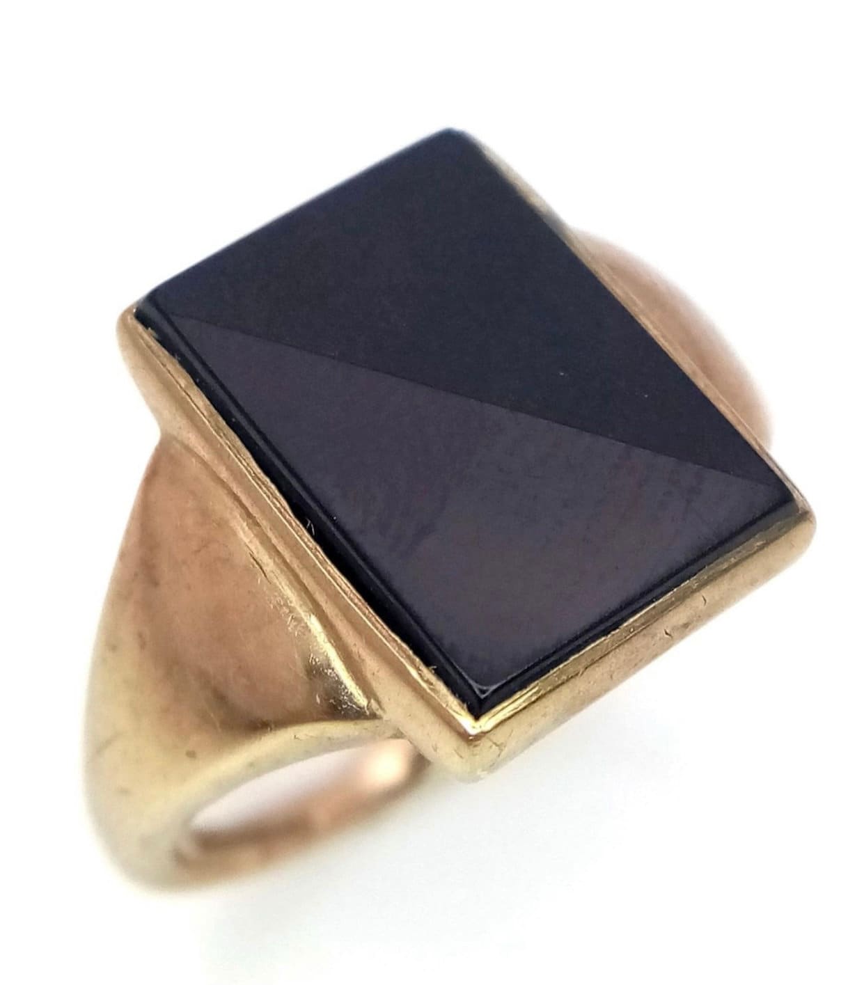 Vintage Gold Signet Ring with Black onyx centre stone Matte & Shine, size: O, 3G 9ct